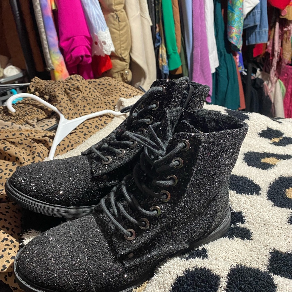 Very G Black Sparkle Ankle Boots